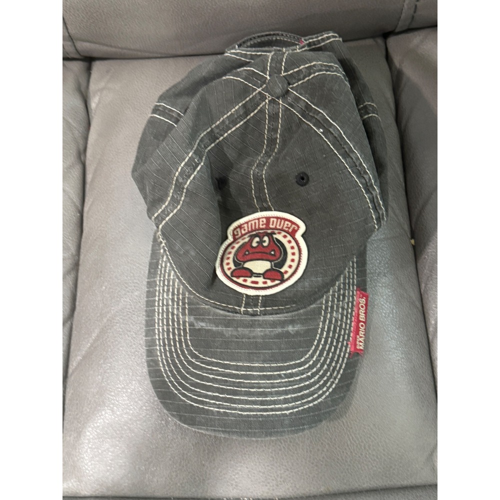 Nintendo Super Mario Bros Goomba Game Over Hat Grey Distressed Baseball Cap 2009